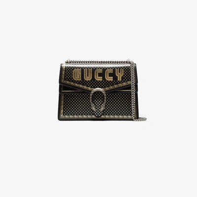 Shop Gucci Black And Metallic Gold Dionysus Medium Leather Bag