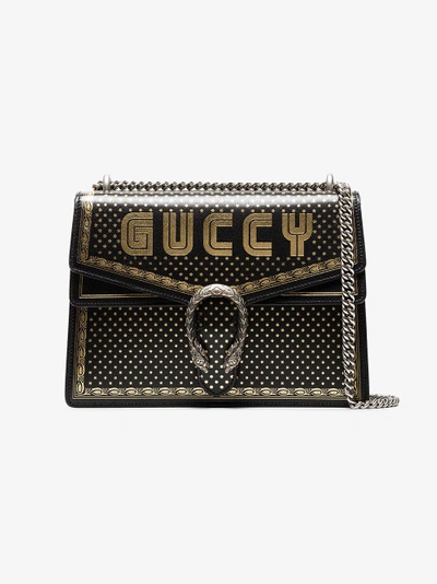 Shop Gucci Black And Metallic Gold Dionysus Medium Leather Bag
