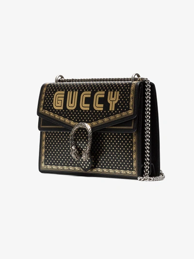 Shop Gucci Black And Metallic Gold Dionysus Medium Leather Bag