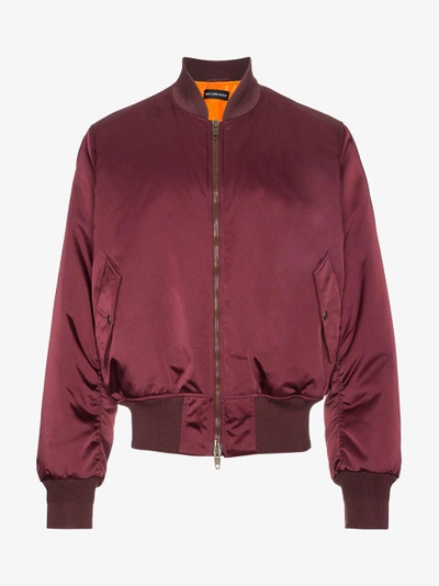 Shop Balenciaga Tonal Embroidered Bomber Jacket In Red