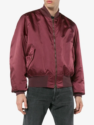 Shop Balenciaga Tonal Embroidered Bomber Jacket In Red