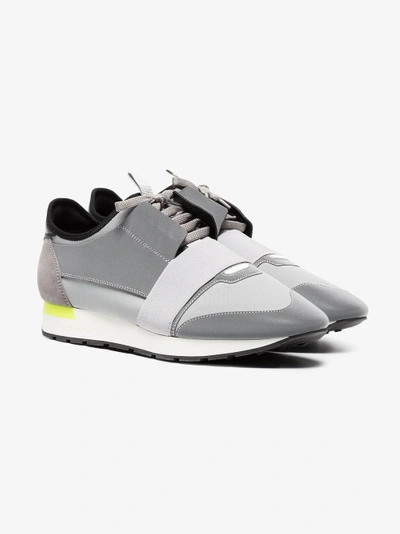 Shop Balenciaga Grey Race Runner Sneakers With Yellow Accent