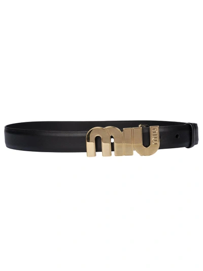 Shop Miu Miu Logo Buckle Belt In Black