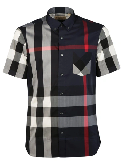 Shop Burberry Short Sleeved Check Shirt In Navy