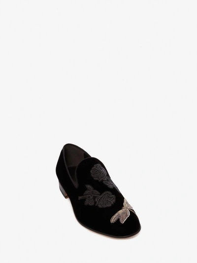 Shop Alexander Mcqueen Embroidered Slipper In Black