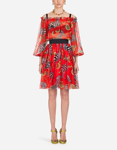 Shop Dolce & Gabbana Printed Silk Skirt In Red