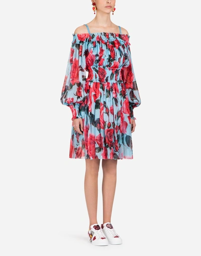 Shop Dolce & Gabbana Dress In Chiffon In Azure