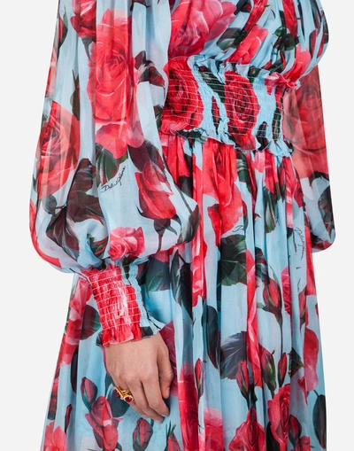 Shop Dolce & Gabbana Dress In Chiffon In Azure