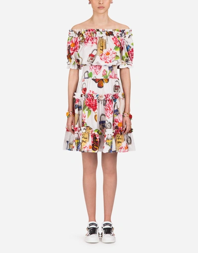 Shop Dolce & Gabbana Short Dress In Printed Cotton In Multicolor