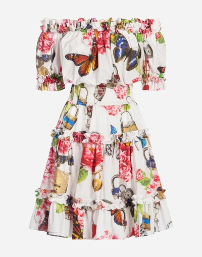 Shop Dolce & Gabbana Short Dress In Printed Cotton In Multicolor