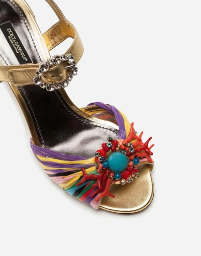 Shop Dolce & Gabbana Sandal In Mordoré Nappa Leather And Raffia With Appliqués In Multicolor