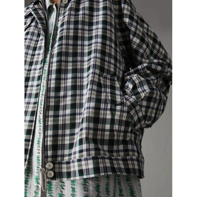 Shop Burberry Check Oversized Harrington Jacket In Dark Forest Green