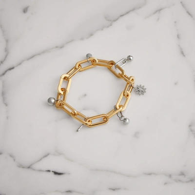 Shop Burberry Crystal Charm Gold And Palladium-plated Bracelet In Light Gold/palladio