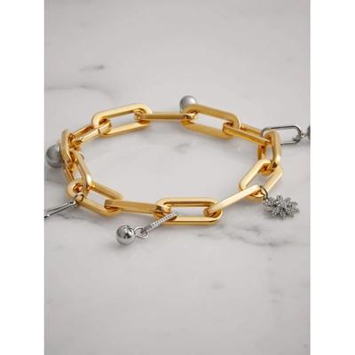 Shop Burberry Crystal Charm Gold And Palladium-plated Bracelet In Light Gold/palladio