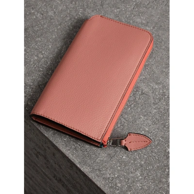 Shop Burberry Two-tone Leather Ziparound Wallet And Coin Case In Dusty Rose
