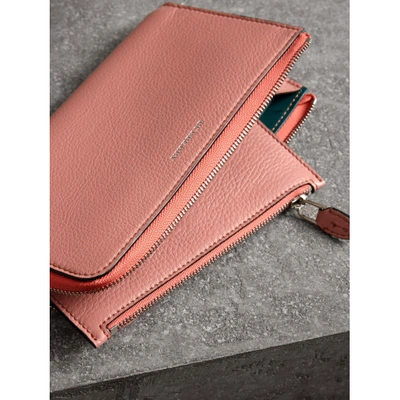 Shop Burberry Two-tone Leather Ziparound Wallet And Coin Case In Dusty Rose