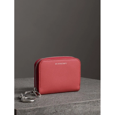Shop Burberry Link Detail Leather Ziparound Wallet In Bright Coral Pink