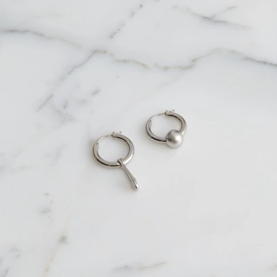 Shop Burberry Kilt Pin And Charm Palladium-plated Hoop Earrings In Palladio