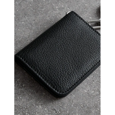 Shop Burberry Link Detail Leather Id Card Case Charm In Black