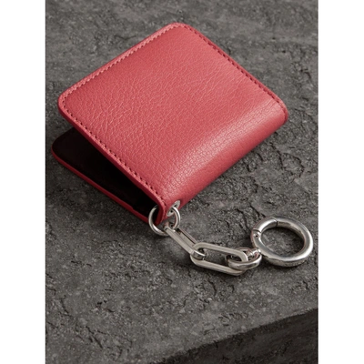 Shop Burberry Link Detail Leather Id Card Case Charm In Bright Coral Pink