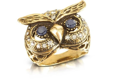 Shop Alcozer & J Designer Rings Owl Brass Ring In Doré