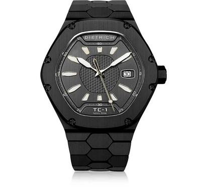 Shop Dietrich Designer Men's Watches Tc-1 Black Pvd Stainless Steel W/white Luminova And Gray Dial In Noir