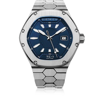 Shop Dietrich Designer Men's Watches Tc-1 Ss 316l Steel W/white Luminova And Blue Dial In Argenté