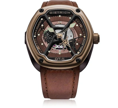 Shop Dietrich Designer Men's Watches Ot-5 316l Bronze Steel Men's Watch W/luminova And Brown Leather Strap In Marron
