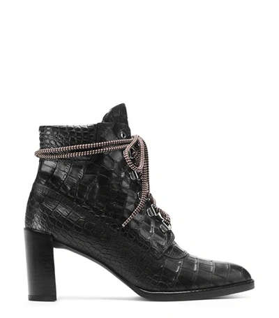 Shop Stuart Weitzman The Gigi Boot In Black Croco Embossed Leather