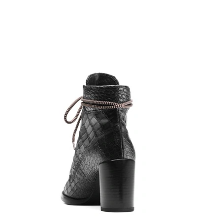 Shop Stuart Weitzman The Gigi Boot In Black Croco Embossed Leather