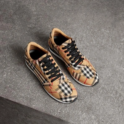Shop Burberry Vintage Check Cotton Sneakers In Antique Yellow