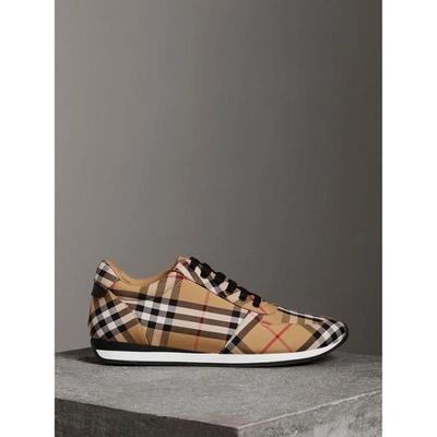 Shop Burberry Vintage Check Cotton Trainers In Antique Yellow