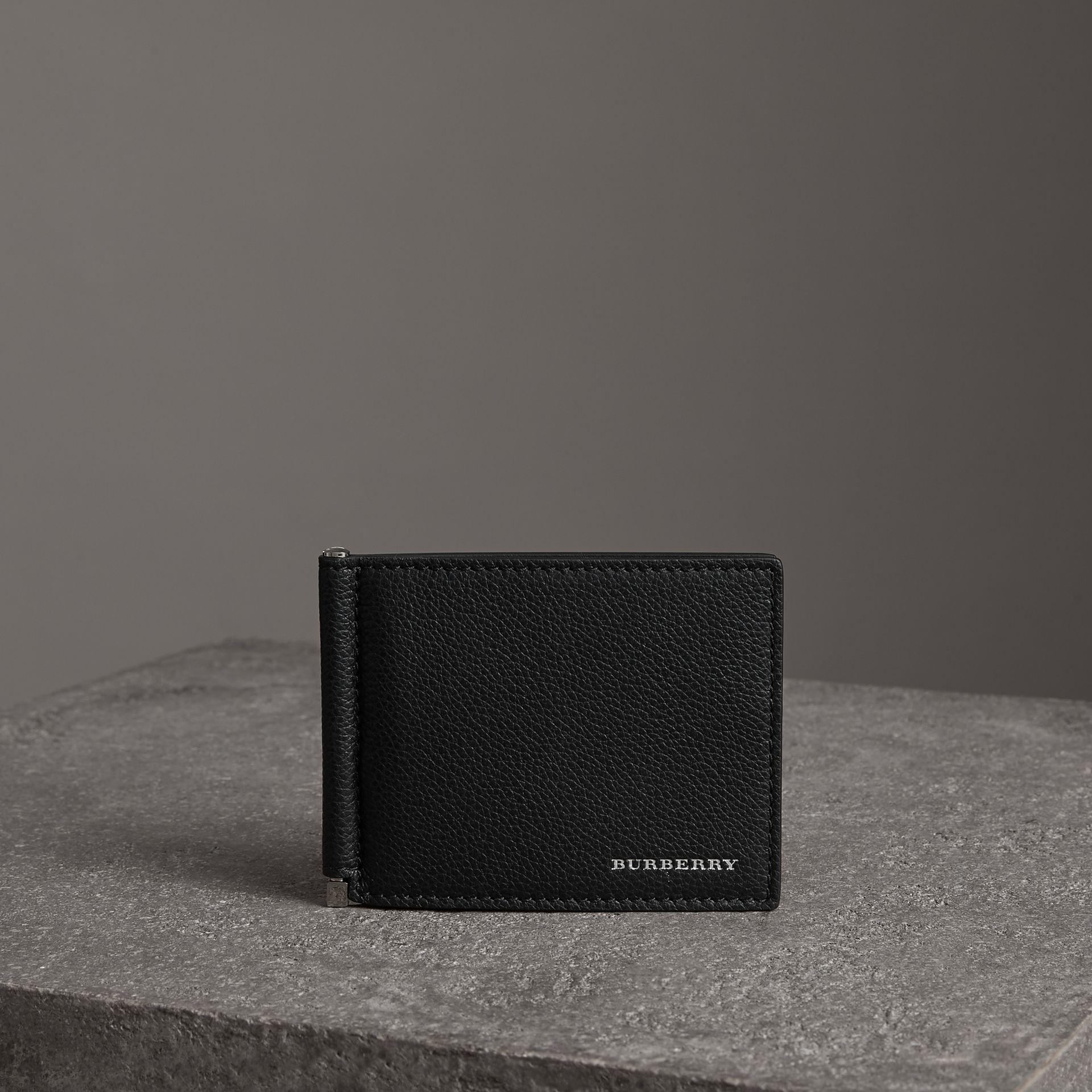 Burberry Grainy Leather Money Clip Card Wallet In Black | ModeSens