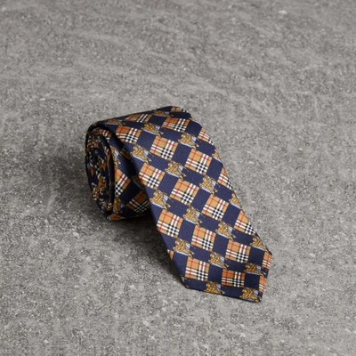 Shop Burberry Modern Cut Tiled Archive Print Silk Tie In Navy
