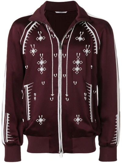 geometric embroidery zip-up sweatshirt