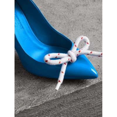 Shop Burberry The Patent Leather Rope Stiletto In Blue Azure
