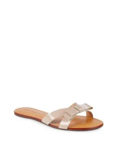 Shop Saks Fifth Avenue Bow Leather Slides In Nude