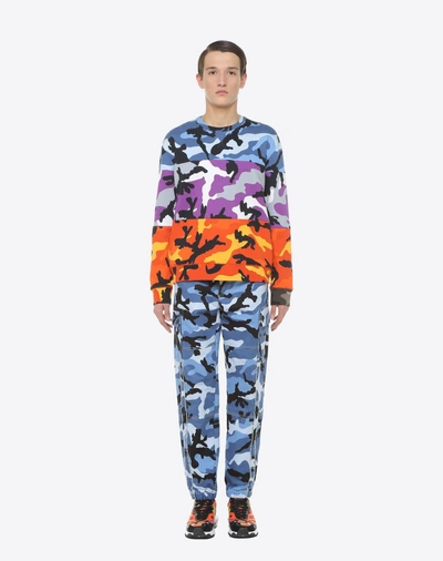Shop Valentino Camouflage Combat Trousers In Blue