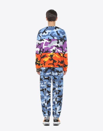 Shop Valentino Camouflage Combat Trousers In Blue