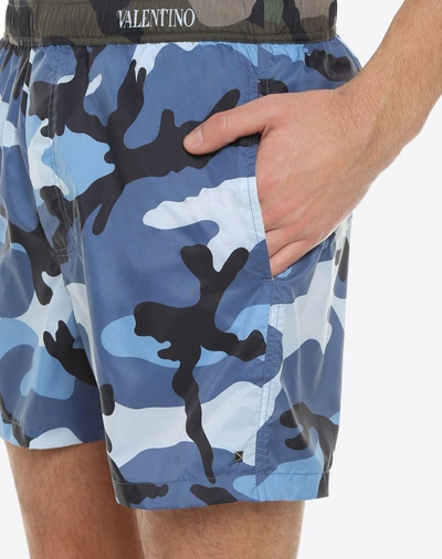 Shop Valentino Camouflage-print Swimsuit In Bluette
