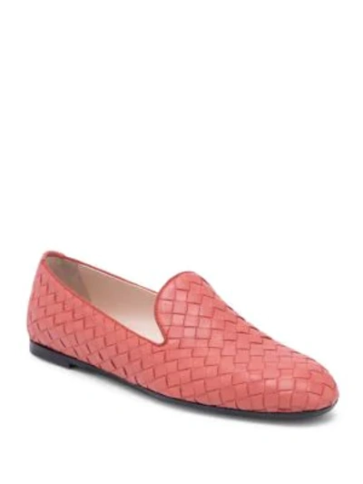 Shop Bottega Veneta Fiandra Woven Leather Loafers In Punch