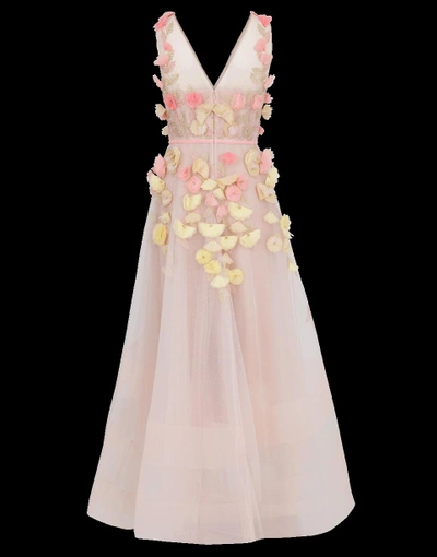Shop Marchesa Notte Floral Embroidered Dress In Blush