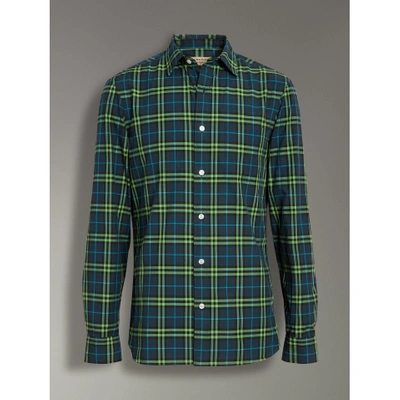 Shop Burberry Check Cotton Shirt In Dark Pewter Blue