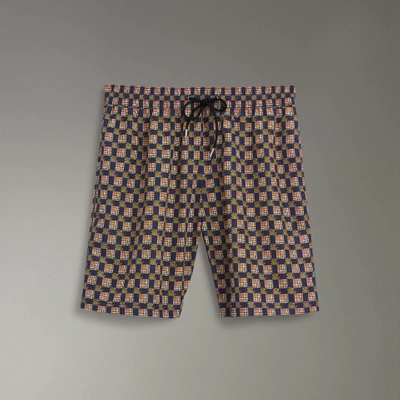 Shop Burberry Archive Logo And Vintage Check Drawcord Swim Shorts In Navy