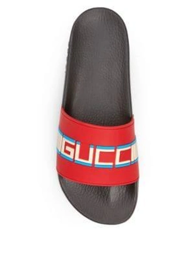Shop Gucci Stripe Rubber Slide Sandal In Ecru Black Red