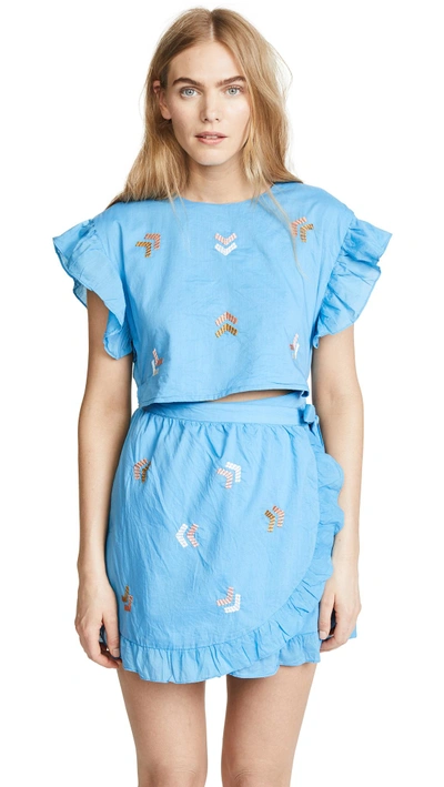Shop Dra Alessia Dress In Embroidered Sea Blue