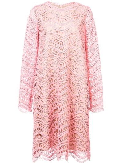 Shop Oscar De La Renta Crochet-knit Shift Dress - Pink