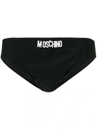 Shop Moschino Logo Plaque Swimming Briefs