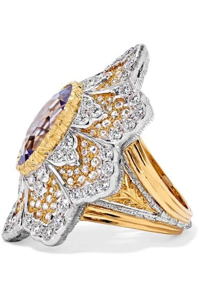 Shop Buccellati 18-karat Yellow And White Gold Diamond And Tourmaline Ring
