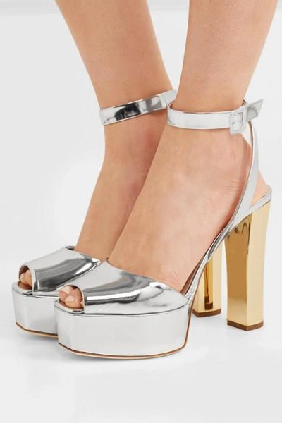 Shop Giuseppe Zanotti Lavinia Mirrored-leather Platform Sandals In Silver